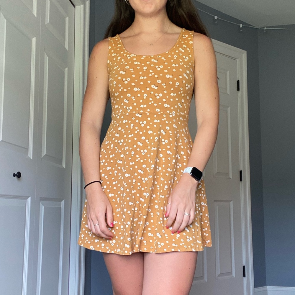 Floral print casual yellow dress